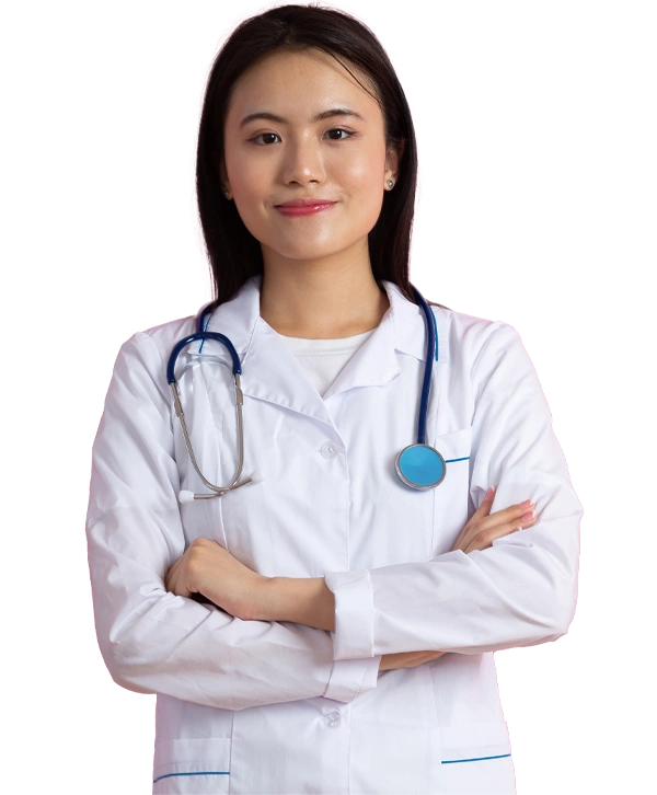 Professional doctor standing with arms crossed ready to assist drivers with CDL DOT Physical Houston exams and certifications