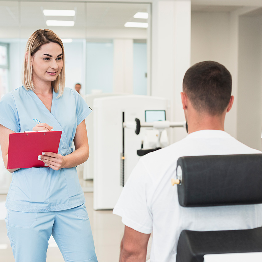 Our certified examiner checks driver reflexes during a professional CDL DOT Physical Houston appointment on-site.